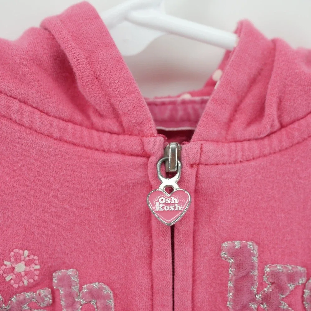 OshKosh Bgosh Baby Girls Pink Full Zip Hoodie Sweatshirt Logo Embroidered 12M